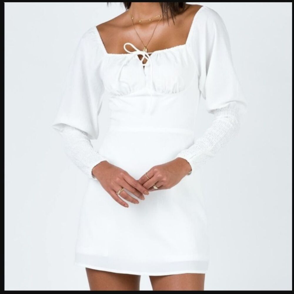 Princess Polly Off Shoulder White Mini Dress‎ 12 Balloon Sleeve Cottagecore